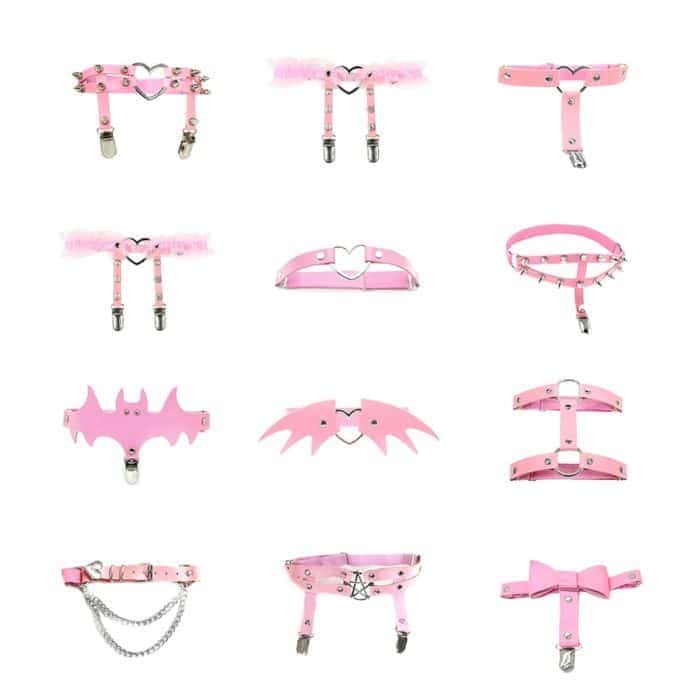 Pink Strumpfhalter Egirl Kpop Leder 1