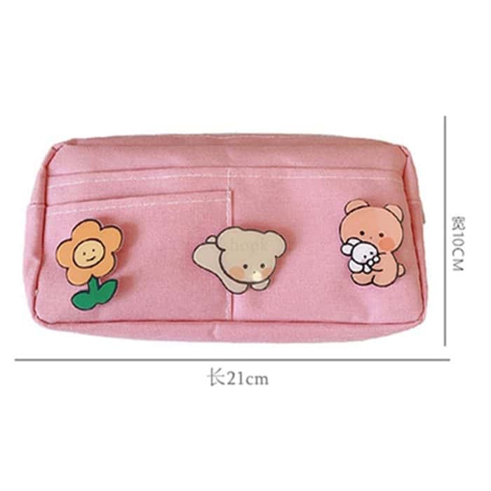 Kawaii Purple Canvas Pencil Case Cute Animal Badge Pink Pencilcases Large School Pencil Bags for Maiden Girl Stationery Supplies 6