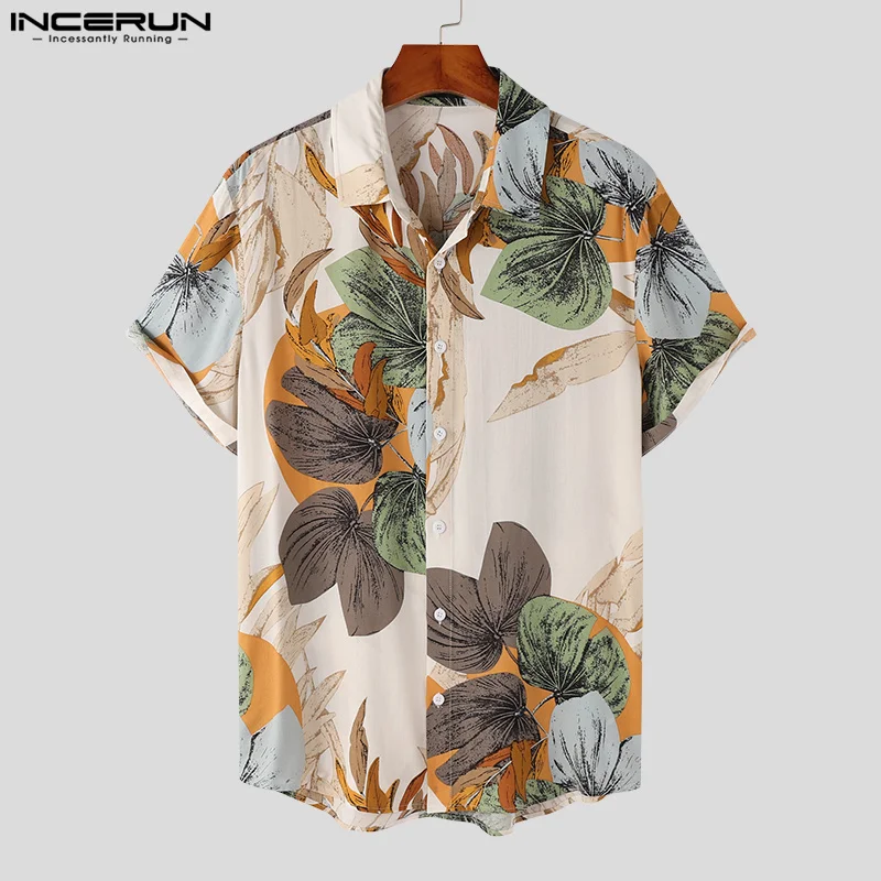 2023 Men Hawaiin Shirt Printing Lapel Short Sleeve Casual Shirts Button Breathable Vacation Summer Leisure Camisas S-5XL INCERUN 1