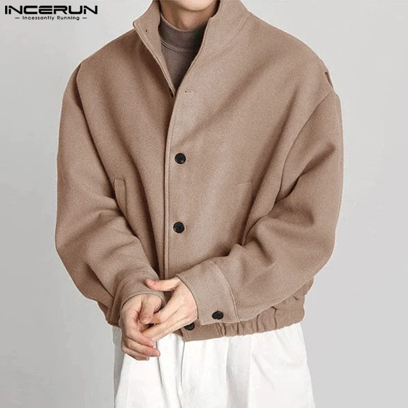 INCERUN 2023 Men's Jackets Solid Color Stand Collar Long Sleeve Button Fashion Coats Men Korean Streetwear Casual Jackets S-5XL 1
