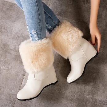 Big Size 33-43 Ladies Height Lncreasing Fur Ankle Boots Daily Concise Boots Women High Heels Shoes Woman Winter Botas Mujer33-43 2