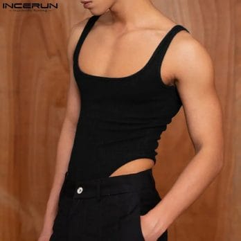 2023 Men Bodysuits Solid Color O-neck Sleeveless Streetwear Fashion Male Rompers Fitness Tank Tops Sexy Bodysuit S-5XL INCERUN 1