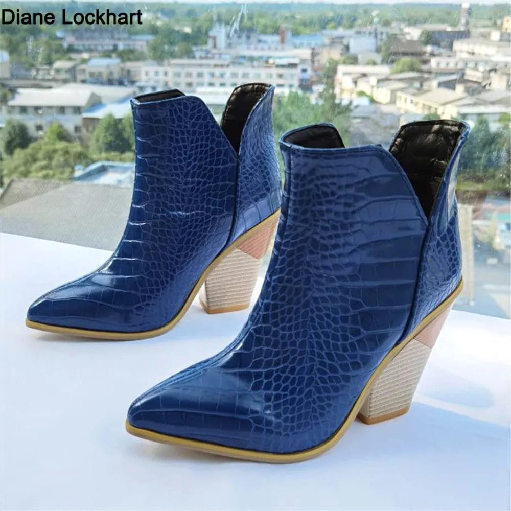 2022 Brand High Quality Western Boots Women Pointed Toe Wedge High Heel Ankle Boots Thick Heel Slip On Cowboy Boots Women Shoes 1