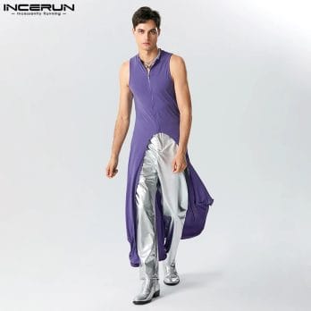 2023 Men Irregular Tank Tops V Neck Sleeveless Zipper Streetwear Stylish Male Vests Solid Color Long Style Tops S-5XL INCERUN 7 2