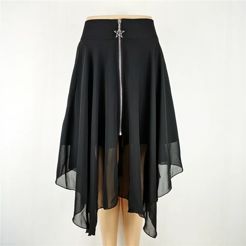 Streetwear Gothic Skirts Women Summer High Waist Irregular Black Female Punk Harajuku Long Punk Skirt 1