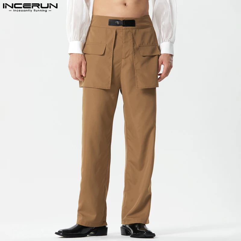 Men Irregular Pants Solid Color Button Joggers Fashion Casual Skirts Trousers Streetwear 2023 Loose Leisure Pantalon INCERUN 1