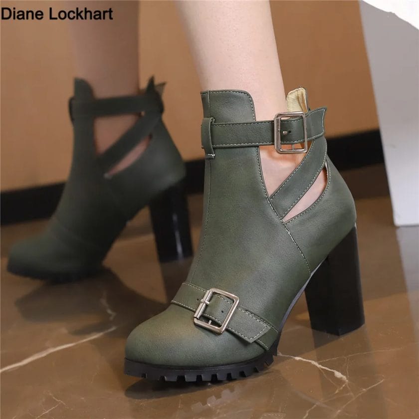Women Chelsea Boots 2023 Spring Autumn Shoes Lady Fashion Platform Buckle Hollow Motorcycle Booties Female Thick Heel Pumps 1