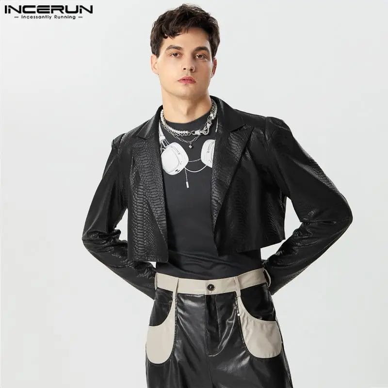 2023 Men Blazer Solid Color Lapel Long Sleeve Open Stitch Streetwear Suits Men Autumn Fashion Casual Crop Coats S-5XL INCERUN 1