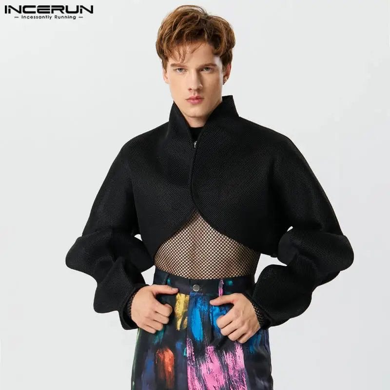 2023 Fashion Men Blazer Solid Autumn Stand Collar Puff Long Sleeve Streetwear Casual Suits Men Button Crop Coats S-5XL INCERUN 1