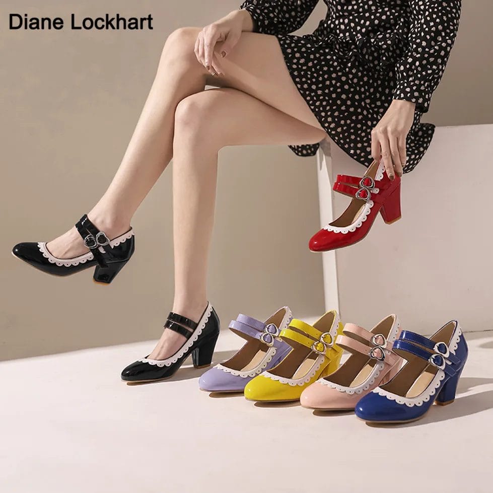 2023 Size 32-43 Women Round Toe Pumps Double Buckle Mary Janes Shoes Bowknot High Heels Shoes Ladies Daily Party Footwear 1