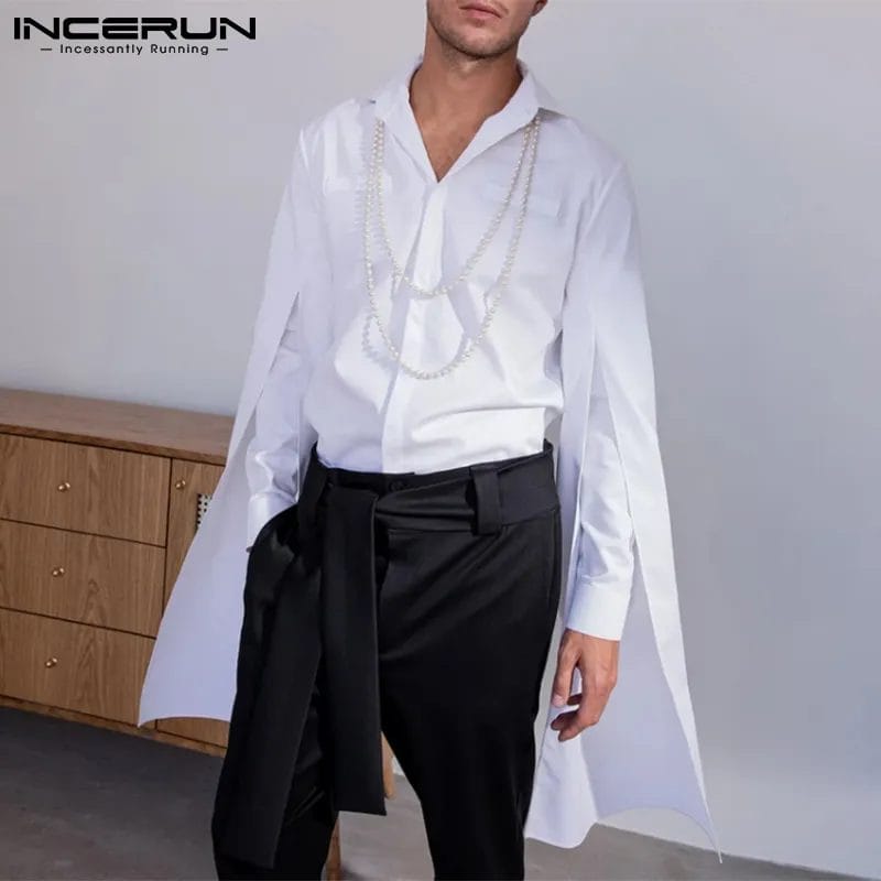 2023 Fashion Men Shirt Lapel Flare Long Sleeve Personality Button Men Clothing Solid Color Streetwear Casual Camisas INCERUN 7 1