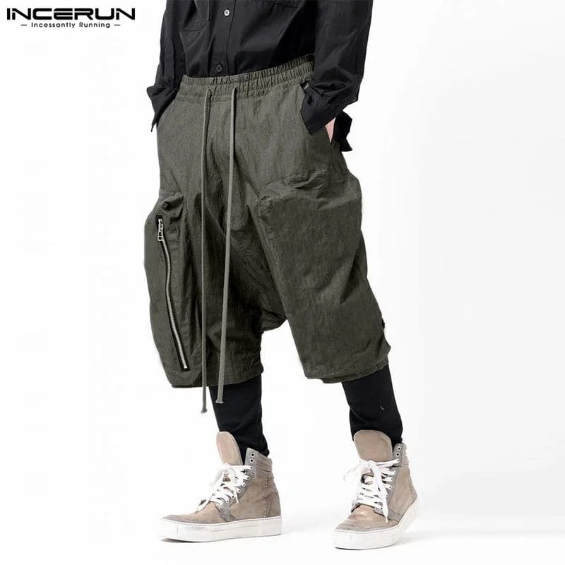 Men Wide Leg Shorts Solid Color Joggers Loose Drawstring 2024 Fashion Shorts Streetwear Pockets Casual Men Bottoms S-5XL INCERUN 1