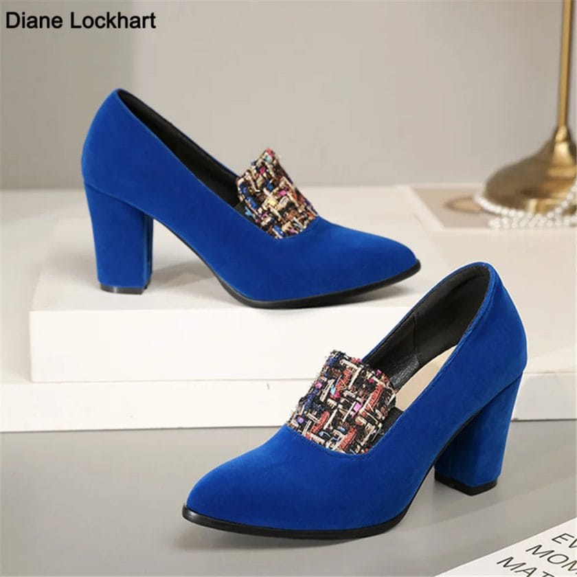 Women Pumps High Heels Ladies Shoes Elegant Pointed Toe Slip-on Wedding Female Shoes 2022 Spring Fashion Size 32-43 Blue Black 1