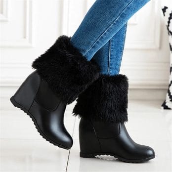 Big Size 33-43 Ladies Height Lncreasing Fur Ankle Boots Daily Concise Boots Women High Heels Shoes Woman Winter Botas Mujer33-43 3