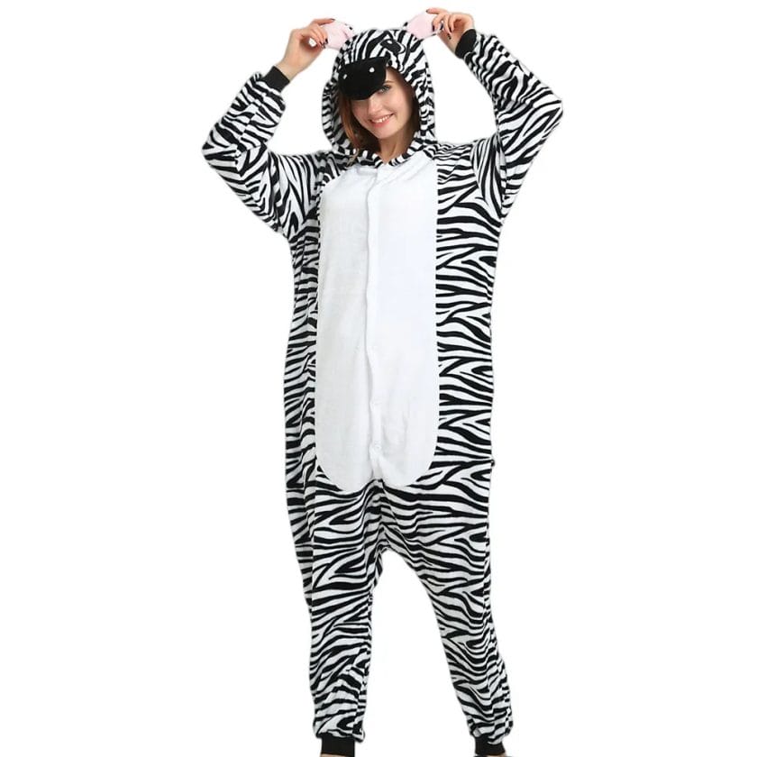 Animal Adult Costume Zebra Onesies Pajama Halloween Carnival Masquerade Party Jumpsuit Clothing 1