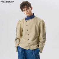 Men Shirt Print Patchwork Stand Collar Long Sleeve Button Men Clothing 2023 Streetwear Autumn Fashion Casual Camisas INCERUN 1