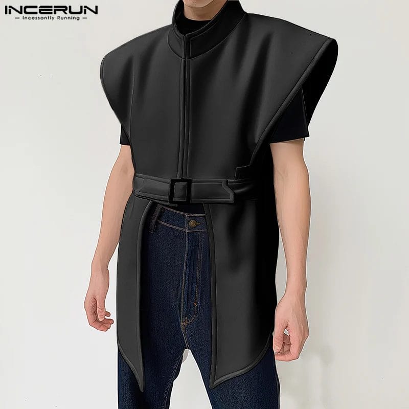 Men Irregular Vests Stand Collar Sleeveless Fashion Male Waistcoats 2024 Streetwear Solid Personality Casual Vests S-5XL INCERUN 1