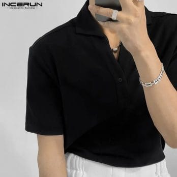 INCERUN Men Shirt Solid Color Lapel Short Sleeve Streetwear 2023 Fashion Camisas Summer Korean Style Casual Men Clothing S-5XL 2
