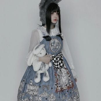 Vintage Gothic Lolita Style Slip Dress Women Harajuku Y2k Sleeveless Dark Bunny Print Party Dresses Girly Kawaii Bow Vestidos 2