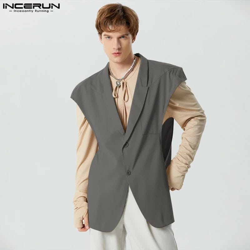 INCERUN 2023 Men's Vests Solid Color Lapel Sleeveless Button Streetwear Irregular Waistcoats Men Fashion Casual Male Vests S-5XL 1