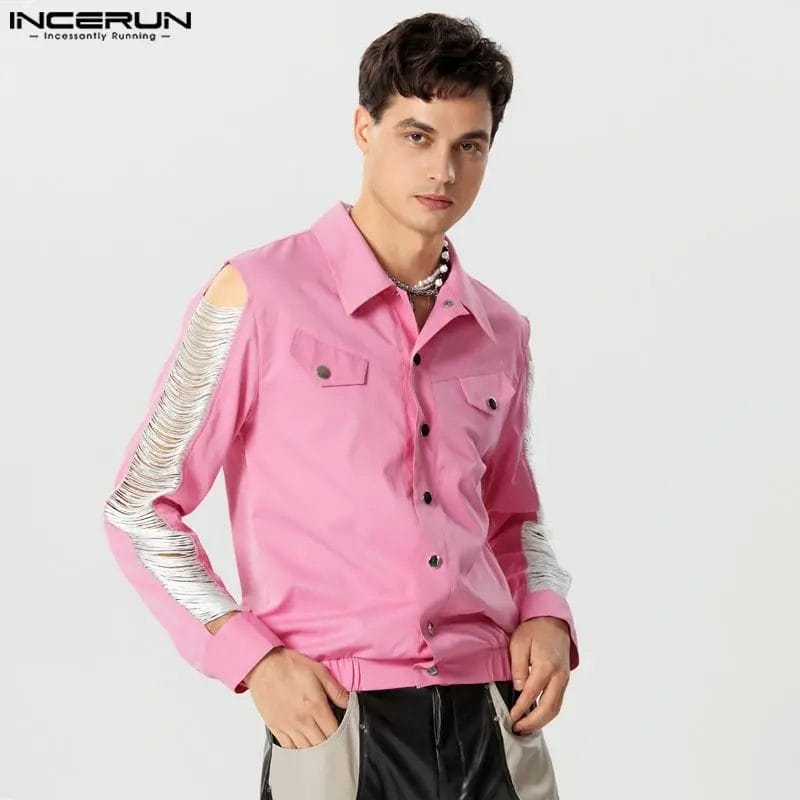 2023 Men Shirt Tassel Patchwork Lapel Long Sleeve Button Men Clothing Streetwear Fashion Casual Unisex Shirts S-5XL INCERUN 1