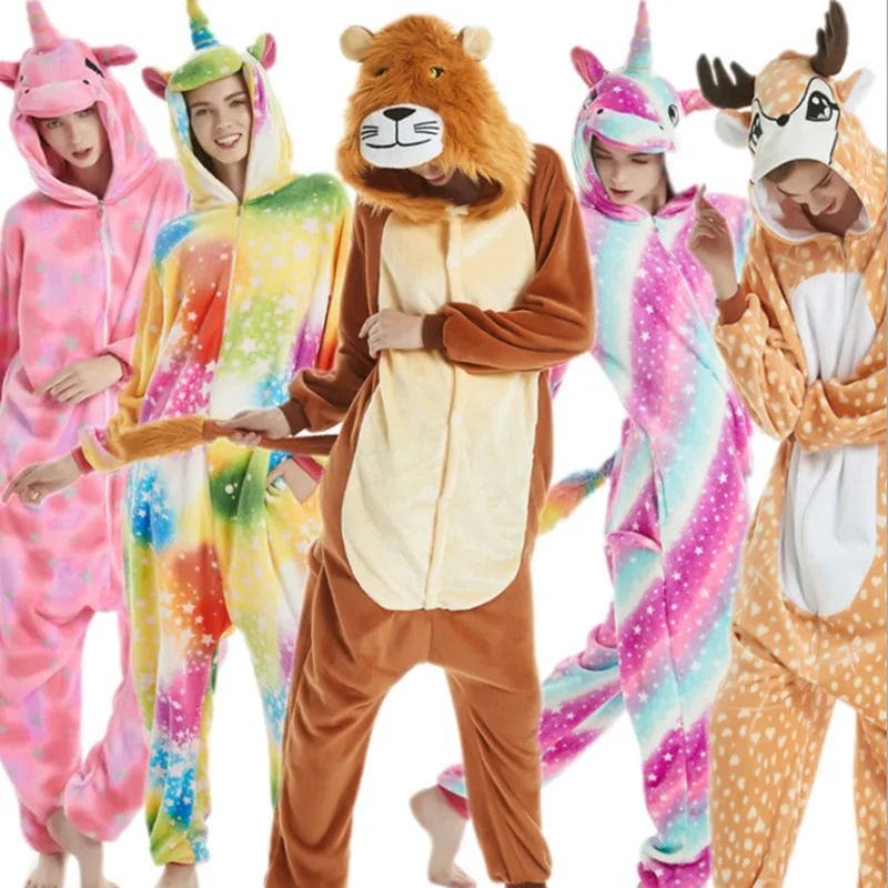 Adult's Sika Deer Unicorn Tiger Lion Fox Flannel Kigurumi Cosplay Costume Onesies Pajama Halloween Carnival Masquerade Party 1