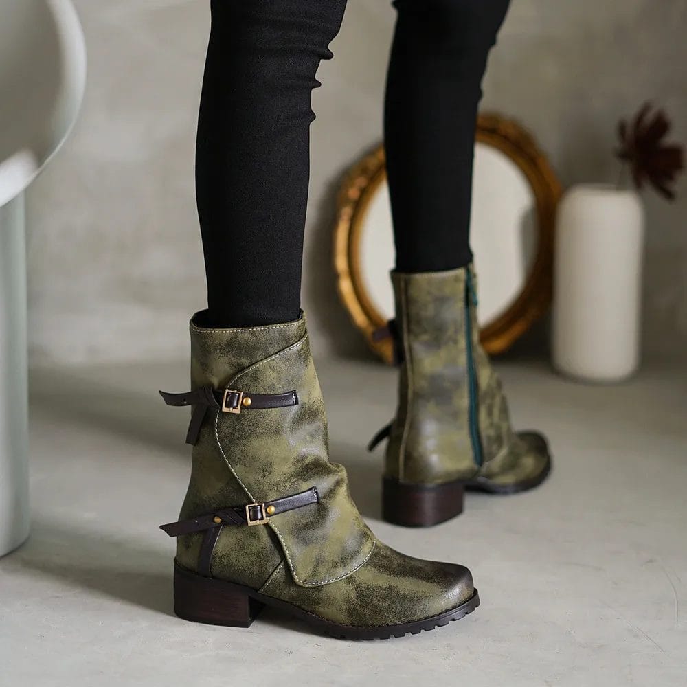 Fashion Women Boots 2023 Autumn Winter Low Heel Women Shoes Retro PU Leather Buckle Short Boots Cool Party Boots Booties Mujer 1