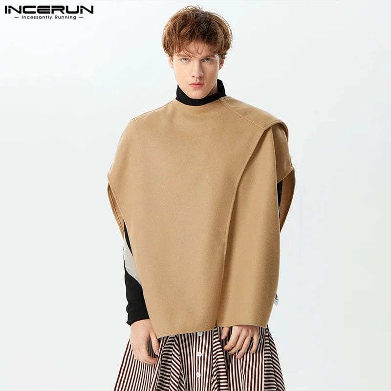 2024 Men's Irregular Vests Solid Color V Neck Sleeveless Waistcoats Men Streetwear Loose Fashion Casual Ponchos Cloak INCERUN 1