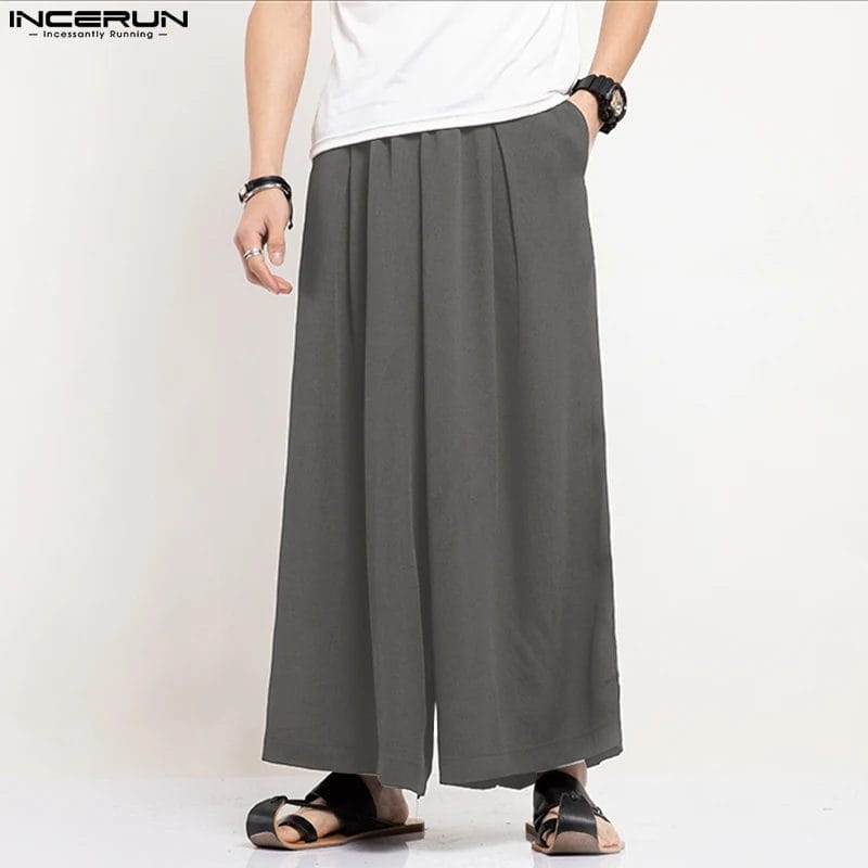 INCERUN 2023 Men Pants Solid Color Elastic Waist Wide Leg Trousers Men Pleated Streetwear Japanese Style Vintage Pants S-5XL 1