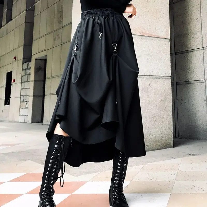 Harajuku Punk Style Skirts High Waist Splicing Buckle Irregular Gothic Skirt Black Streetwear Freely Adjustable Gothic Skirt 1