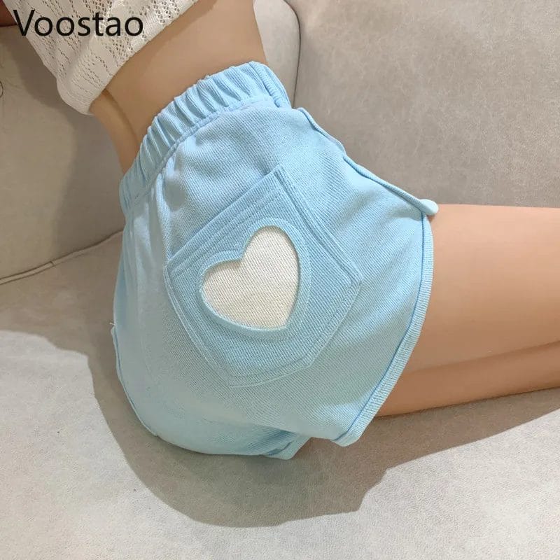 Summer Sweet Harajuku Sports Shorts Women Korean Cute Love Hearts Lolita Casual Shorts Girls High Waist Loose Punk Short Pants 1