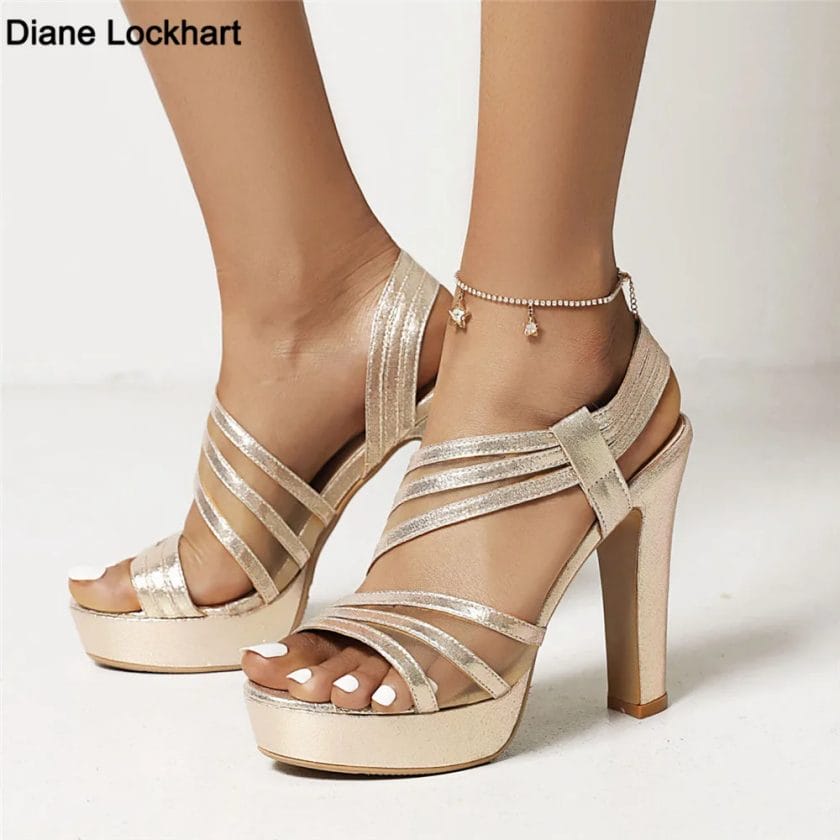 Summer Rome Peep Toe Women Platform Sandals 2023 Thick Sole High Heels Gold Silver Black Hollow Mesh Ladies Shoes Size 32-43 1