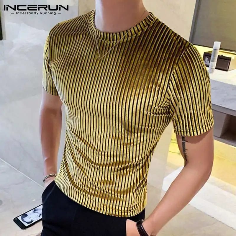 INCERUN 2023 Men Casual T Shirt Velour Round Neck Short Sleeve Solid Color Streetwear Men Clothing Fashion Leisure Camisetas 1