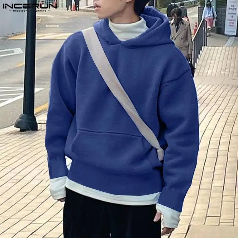 Men Hoodies Solid Color Long Sleeve Hooded Pockets Korean Sweatshirts Men Streetwear 2024 Fashion Casual Pullovers S-5XL INCERUN 1