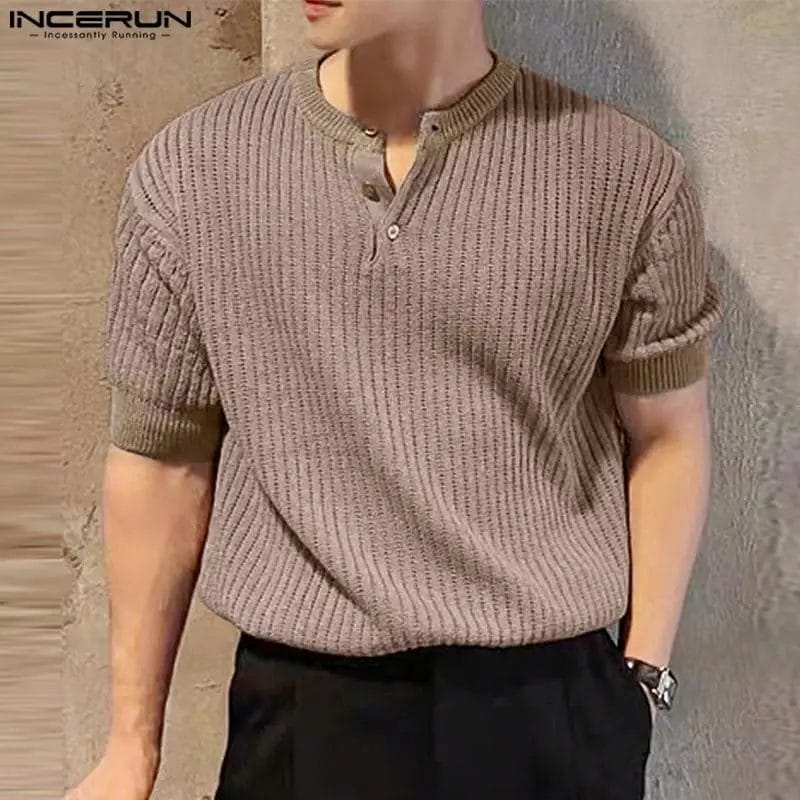 2024 Men Casual T Shirts Solid Color O-neck Short Sleeve Knitted Men Clothing Streetwear Summer Fashion Camisetas S-5XL INCERUN 1