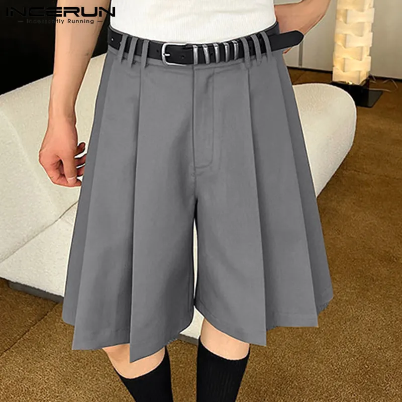 2023 Men Shorts Pleated Solid Color Loose Streetwear Casual Men Bottoms Korean Style Summer Leisure Male Shorts S-5XL INCERUN 1