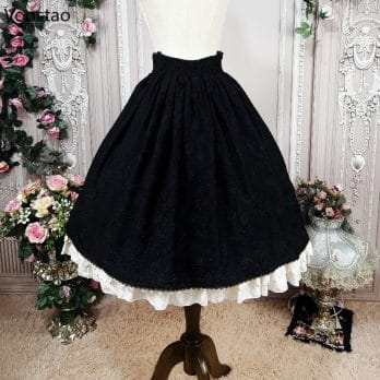 Vintage Victorian Lolita Midi Skirt Women Elegant Lace Patchwork Ruffles Evening Party Skirts Female Gothic Y2k Bandage Falda 5