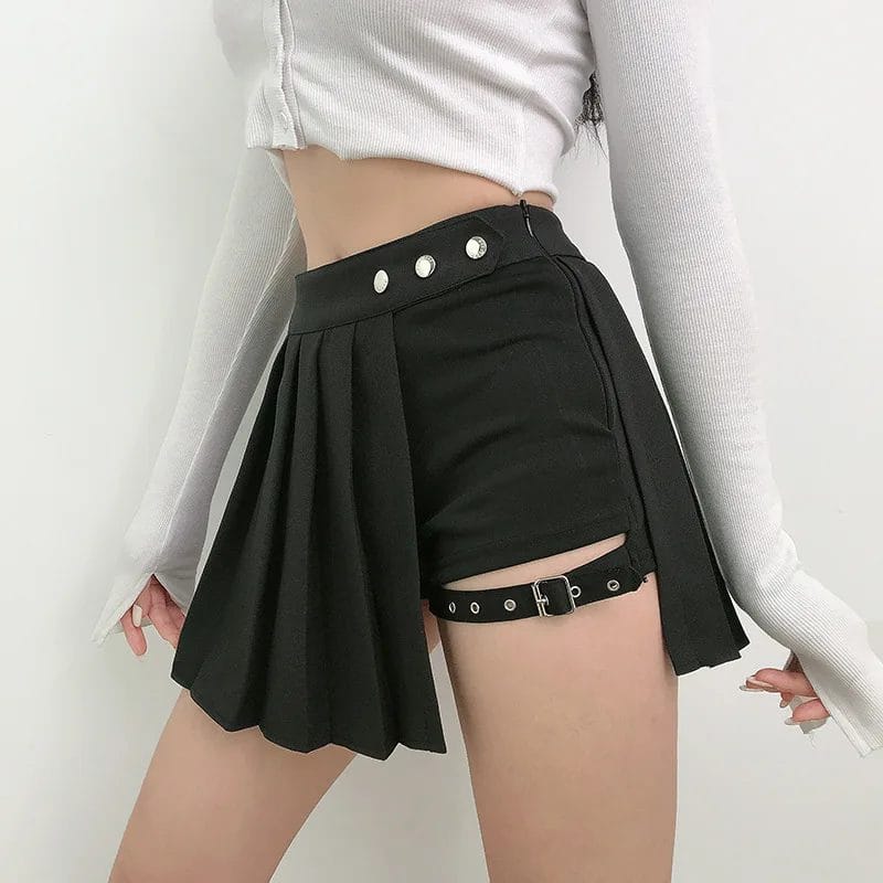 Summer Harajuku Punk Style Plaid Irregular Skirts Women Asymmetrical High Waist Black Skirts Pleated Girls Gothic Half Skirts 1