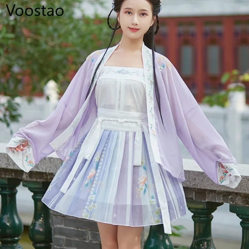 Summer Chinese Style Women Elegant Hanfu Dresses Ancient Traditional Song Dynasty Princess Dress Girls Floral Embroidery Sets 1