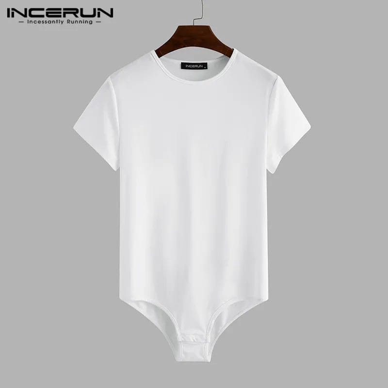 INCERUN Men T Shirt Bodysuit Solid Color Sexy Short Sleeve O Neck Tee Tops Casual Men Rompers T-shirts Breathable Underwear 2023 1