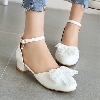 2024 Spring Autumn Women High Heels Mary Jane Pumps Party Wedding White Pink Lace Bow Princess Cosplay Lolita Shoes Size 31-43 2