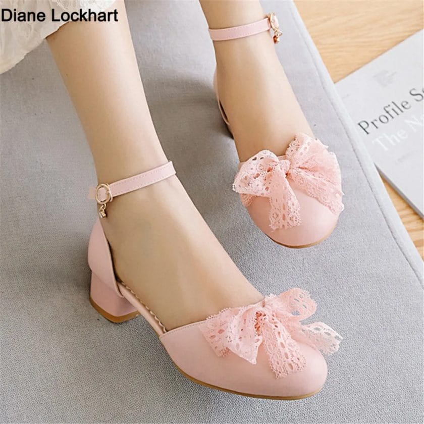 2024 Spring Autumn Women High Heels Mary Jane Pumps Party Wedding White Pink Lace Bow Princess Cosplay Lolita Shoes Size 31-43 1