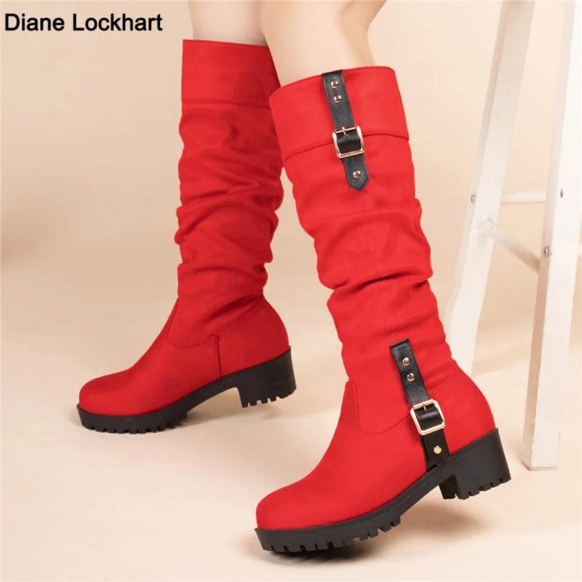 2023 NEW Boots Women Knee High Boots Thick Heel Platform Boats Long Autumn Winter Was Thin Jane High Simple Botas Mujer 1