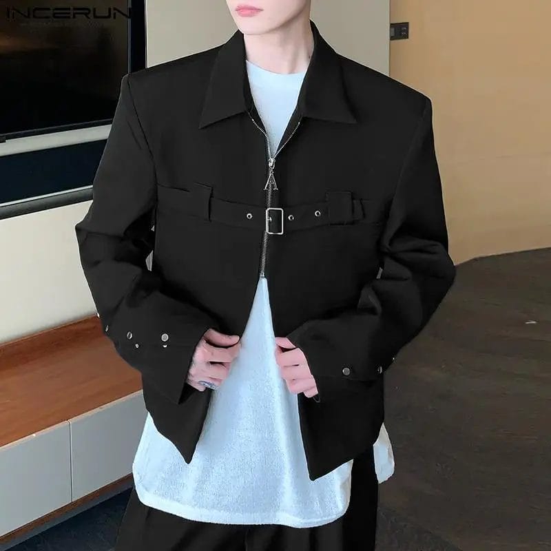 INCERUN 2023 Men Jackets Solid Color Zipper Lapel Long Sleeve Casual Coats Men Streetwear Korean Style Fashion Male Thin Jackets 1