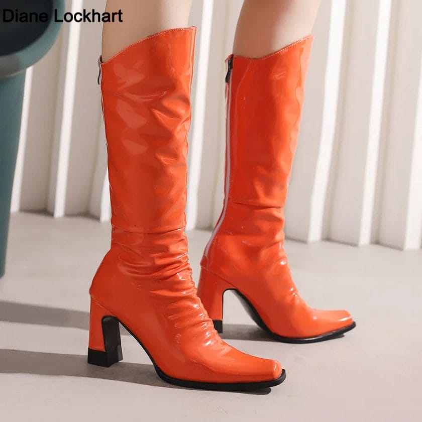2022 Fashion Women High Heels Long Boots New Autumn Winter Knee High Boots Soft PU Leather Knee High Boots Shoes Booties Mujer 1