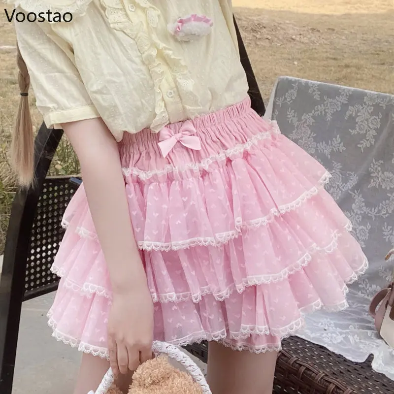 Sweet Lolita Safety Shorts Pink Girls Kawaii Lace Mesh Ruffles Underwear Japanese Harajuku Gothic Bow Elastic Waist JK Bloomers 1