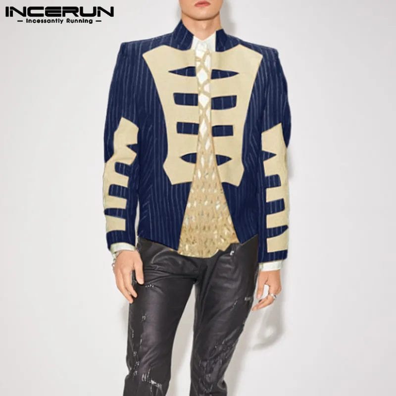INCERUN Men Jackets Striped Patchwork Stand Collar Long Sleeve Open Stitch Fashion Coats Streetwear 2023 Elegant Outerwear S-5XL 1