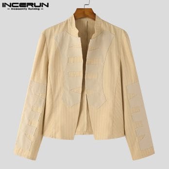 INCERUN Men Jackets Striped Patchwork Stand Collar Long Sleeve Open Stitch Fashion Coats Streetwear 2023 Elegant Outerwear S-5XL 3
