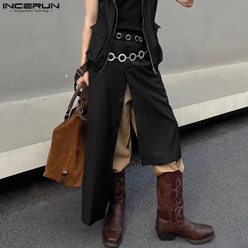 Men Irregular Skirts Pants Solid Color Button Streetwear Men Bottoms 2023 Loose Personality Fashion Unisex Skirts S-5XL INCERUN 1
