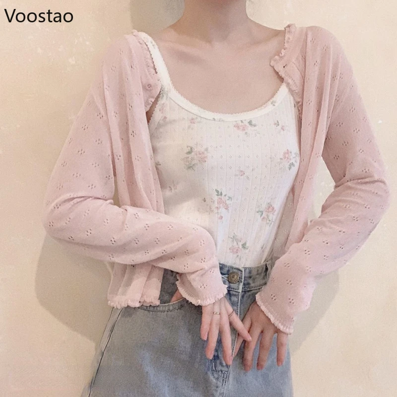 Japanese Kawaii Lolita Style Knitted Cardigan Women Sweet Single Button Long Sleeve Thin Sweater Soft Girls Casual Knitwear Tops 1
